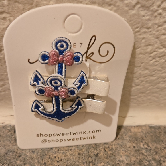 shopsweetwink Accessories - Navy Blue Anchor Hair Clips with Nautical Swirls Nwot